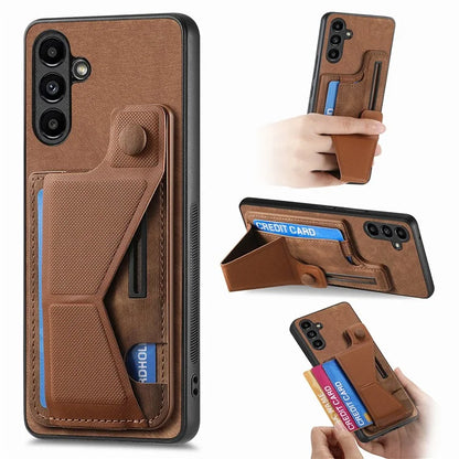 D13 For Samsung Galaxy A05s 4G Case Retro PU+TPU K-shaped Slide  Kickstand Phone Shell with Card Slot