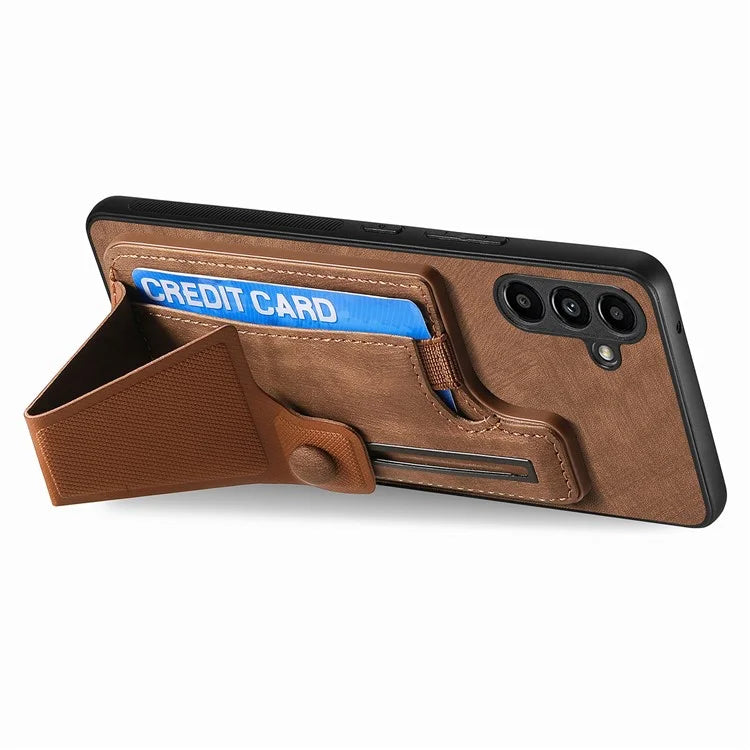 D13 For Samsung Galaxy A05s 4G Case Retro PU+TPU K-shaped Slide  Kickstand Phone Shell with Card Slot
