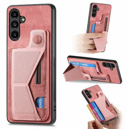 D13 For Samsung Galaxy A05s 4G Case Retro PU+TPU K-shaped Slide  Kickstand Phone Shell with Card Slot