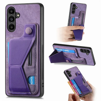 D13 For Samsung Galaxy A05s 4G Case Retro PU+TPU K-shaped Slide  Kickstand Phone Shell with Card Slot