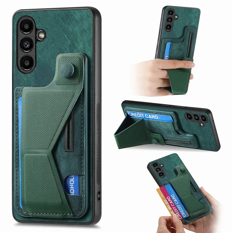 D13 For Samsung Galaxy A05s 4G Case Retro PU+TPU K-shaped Slide  Kickstand Phone Shell with Card Slot