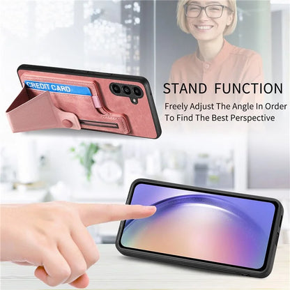 D13 For Samsung Galaxy A25 5G (Global) (161.0 x 76.5 x 8.3mm) Case Retro PU+TPU Kickstand Phone Shell with Card Slot