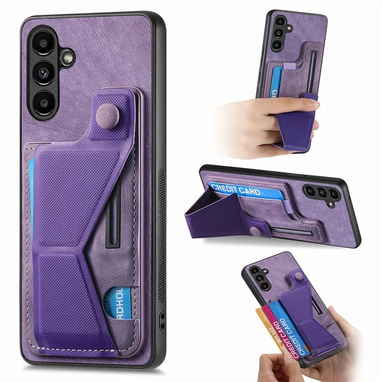 D13 For Samsung Galaxy A25 5G (Global) (161.0 x 76.5 x 8.3mm) Case Retro PU+TPU Kickstand Phone Shell with Card Slot