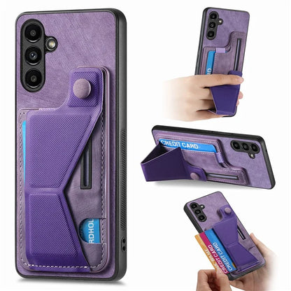 D13 For Samsung Galaxy A25 5G (Global) (161.0 x 76.5 x 8.3mm) Case Retro PU+TPU Kickstand Phone Shell with Card Slot