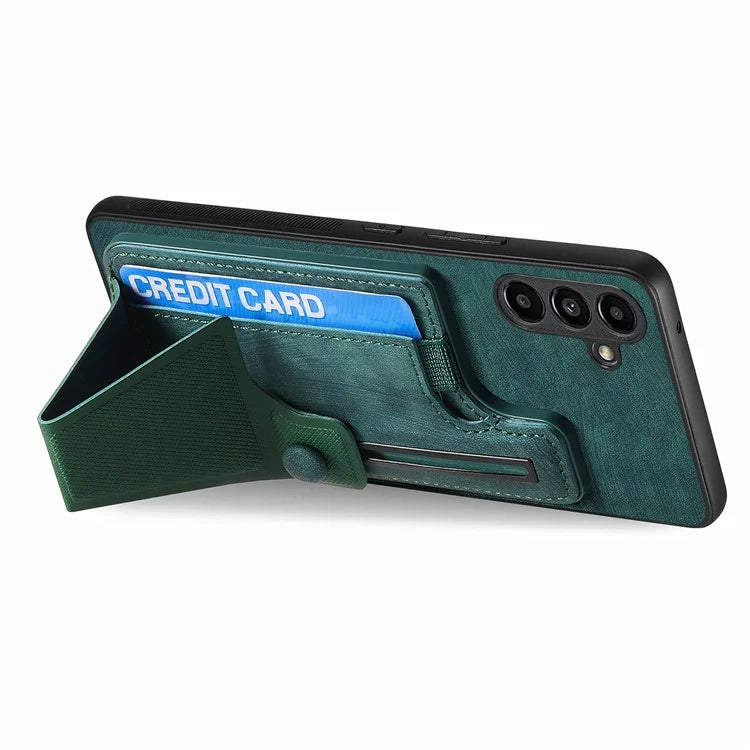 D13 For Samsung Galaxy A25 5G (Global) (161.0 x 76.5 x 8.3mm) Case Retro PU+TPU Kickstand Phone Shell with Card Slot