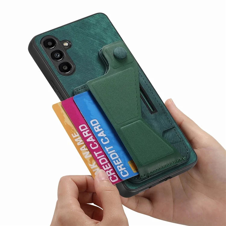 D13 For Samsung Galaxy A25 5G (Global) (161.0 x 76.5 x 8.3mm) Case Retro PU+TPU Kickstand Phone Shell with Card Slot