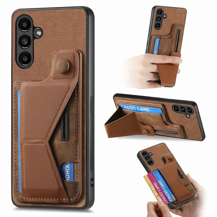 D13 For Samsung Galaxy A15 4G / A15 5G Kickstand Case Retro PU+TPU Card Slot Phone Shell