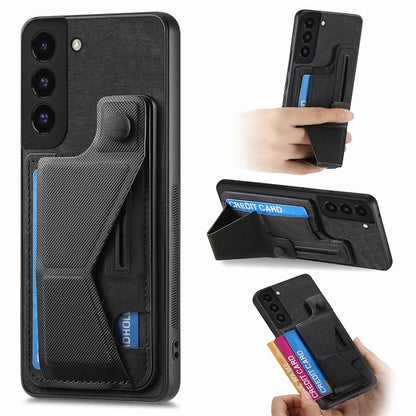 D13 For Samsung Galaxy S22+ 5G Card Slot Case Retro PU+TPU Phone Shell with Kickstand