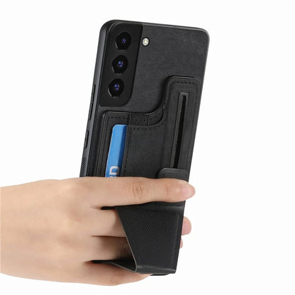 D13 For Samsung Galaxy S22+ 5G Card Slot Case Retro PU+TPU Phone Shell with Kickstand