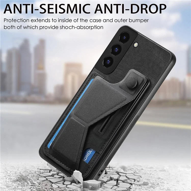 D13 For Samsung Galaxy S22+ 5G Card Slot Case Retro PU+TPU Phone Shell with Kickstand