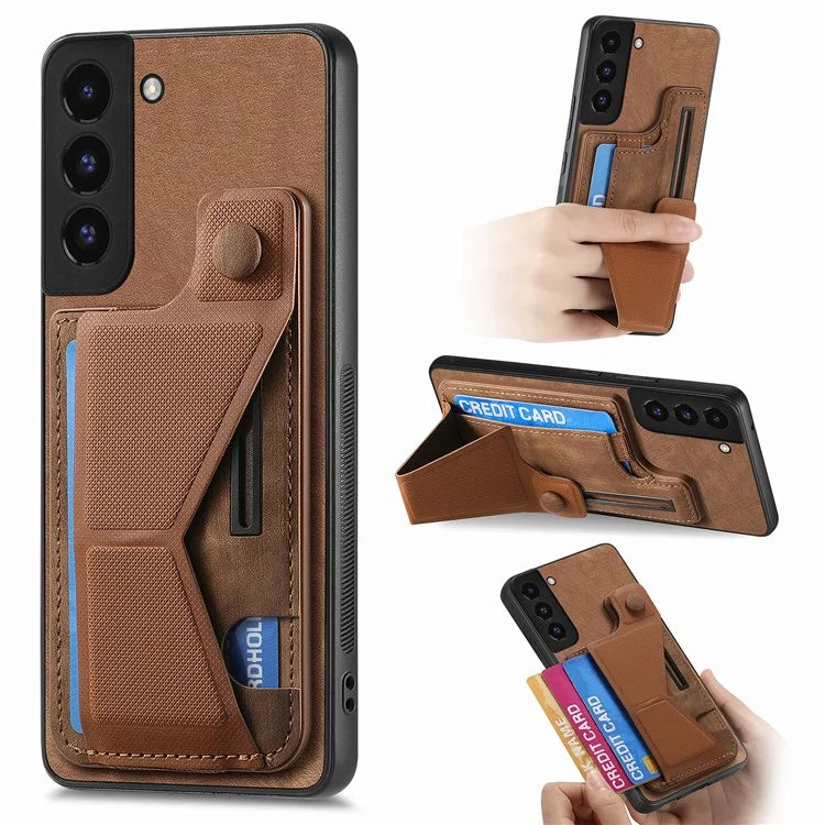 D13 For Samsung Galaxy S22+ 5G Card Slot Case Retro PU+TPU Phone Shell with Kickstand