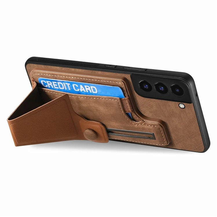 D13 For Samsung Galaxy S22+ 5G Card Slot Case Retro PU+TPU Phone Shell with Kickstand