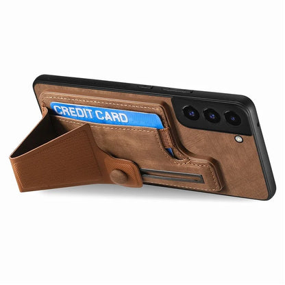 D13 For Samsung Galaxy S22+ 5G Card Slot Case Retro PU+TPU Phone Shell with Kickstand
