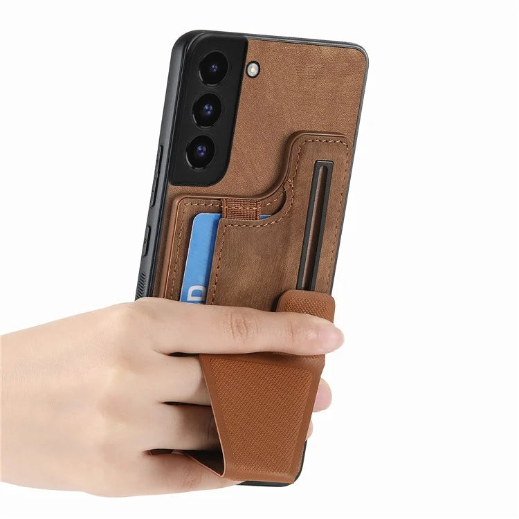 D13 For Samsung Galaxy S22+ 5G Card Slot Case Retro PU+TPU Phone Shell with Kickstand