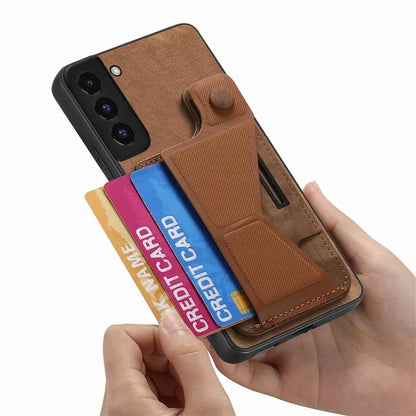 D13 For Samsung Galaxy S22+ 5G Card Slot Case Retro PU+TPU Phone Shell with Kickstand