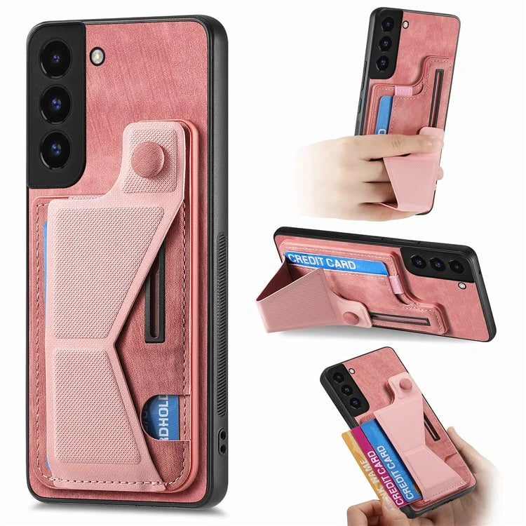 D13 For Samsung Galaxy S22+ 5G Card Slot Case Retro PU+TPU Phone Shell with Kickstand