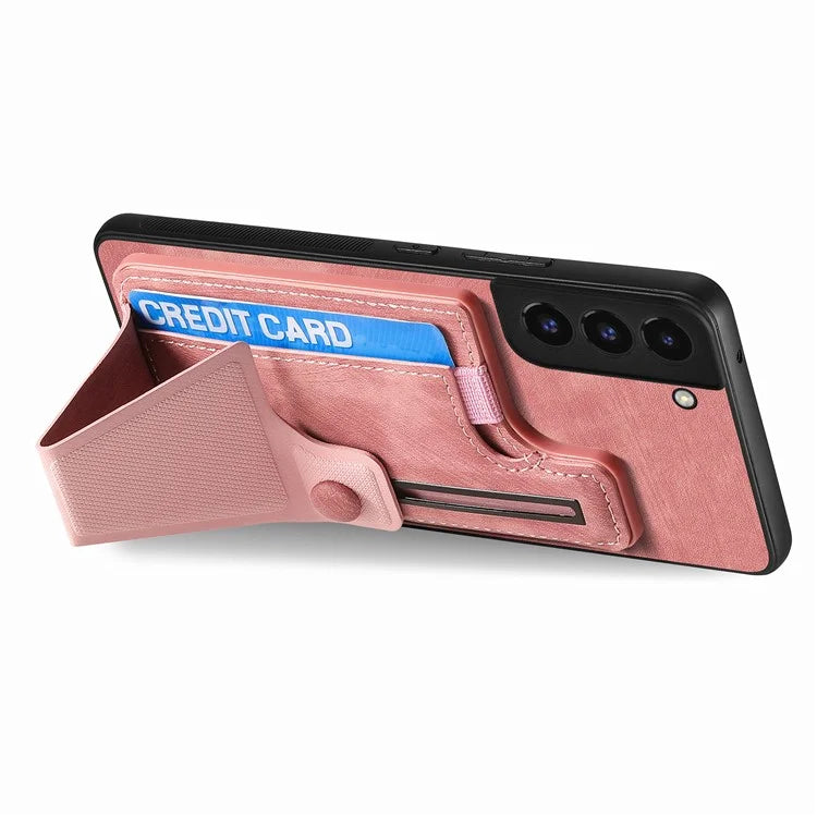 D13 For Samsung Galaxy S22+ 5G Card Slot Case Retro PU+TPU Phone Shell with Kickstand