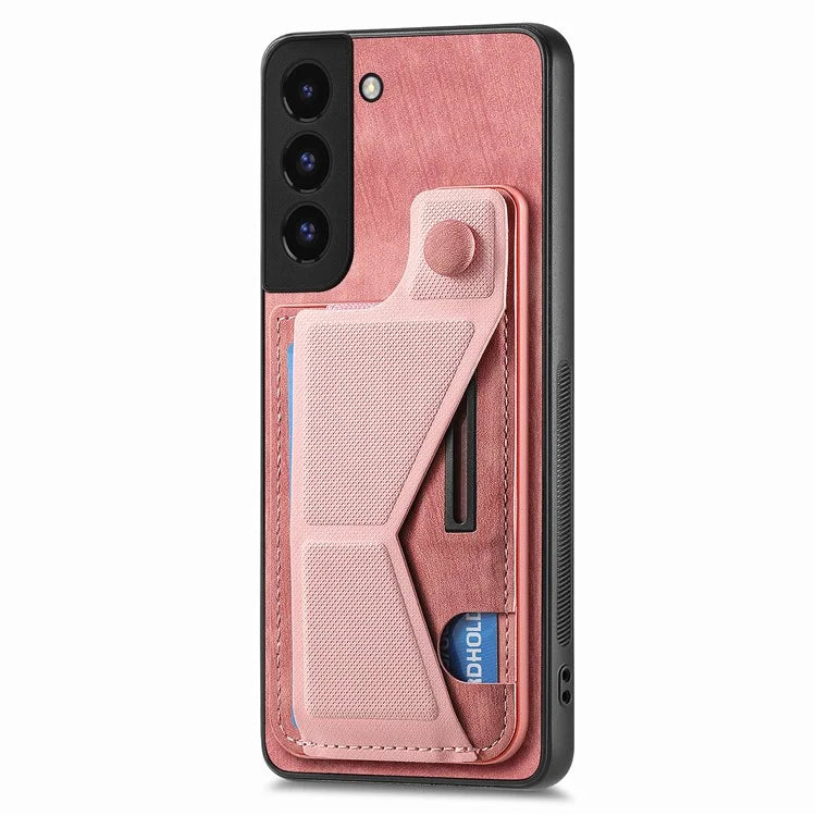 D13 For Samsung Galaxy S22+ 5G Card Slot Case Retro PU+TPU Phone Shell with Kickstand