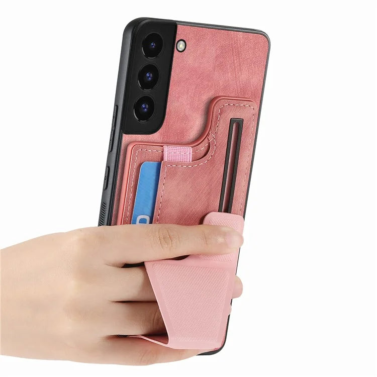 D13 For Samsung Galaxy S22+ 5G Card Slot Case Retro PU+TPU Phone Shell with Kickstand