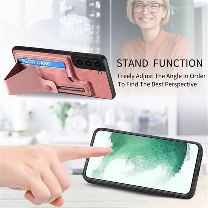 D13 For Samsung Galaxy S22+ 5G Card Slot Case Retro PU+TPU Phone Shell with Kickstand