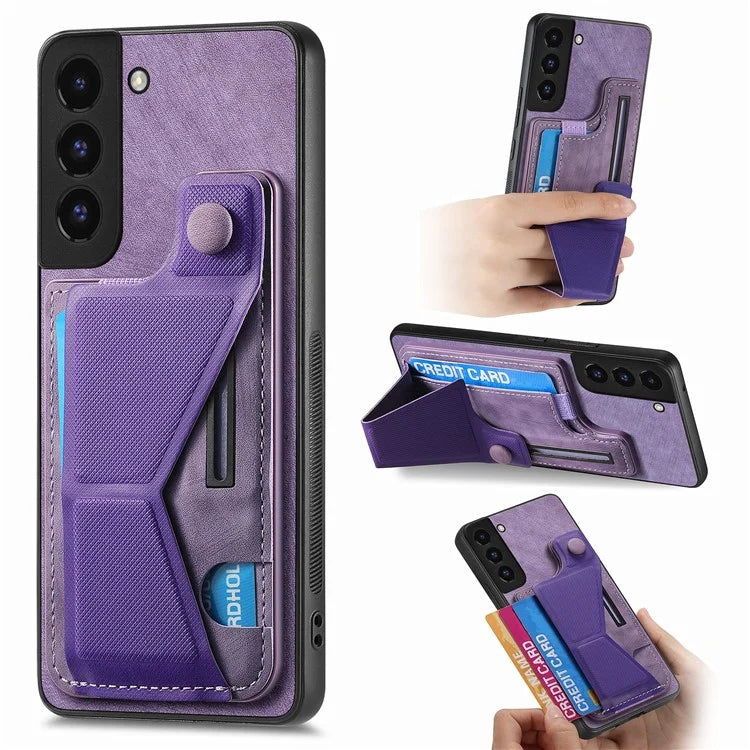 D13 For Samsung Galaxy S22+ 5G Card Slot Case Retro PU+TPU Phone Shell with Kickstand