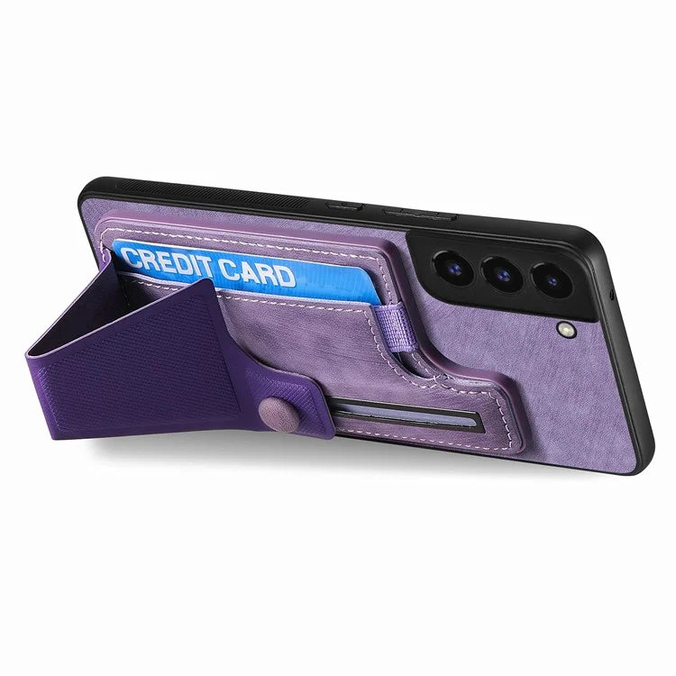 D13 For Samsung Galaxy S22+ 5G Card Slot Case Retro PU+TPU Phone Shell with Kickstand