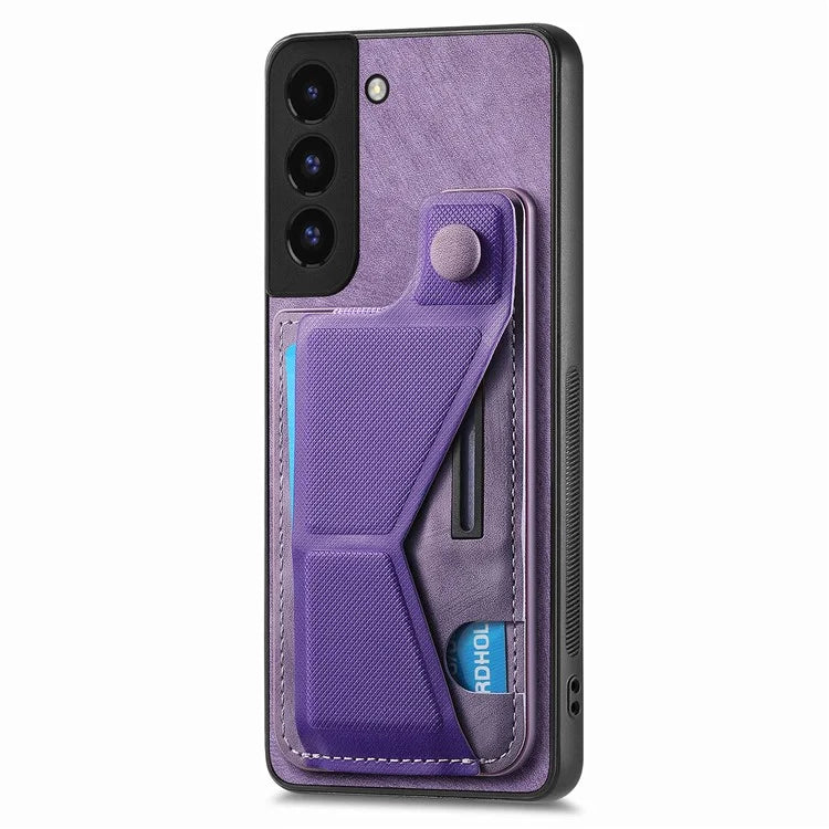D13 For Samsung Galaxy S22+ 5G Card Slot Case Retro PU+TPU Phone Shell with Kickstand