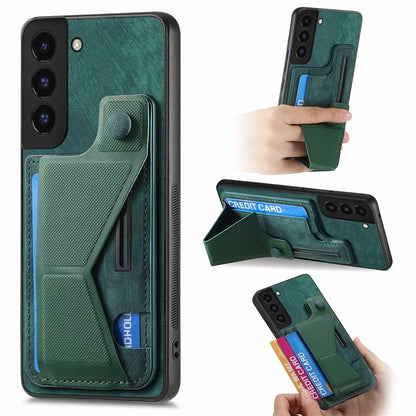D13 For Samsung Galaxy S22+ 5G Card Slot Case Retro PU+TPU Phone Shell with Kickstand