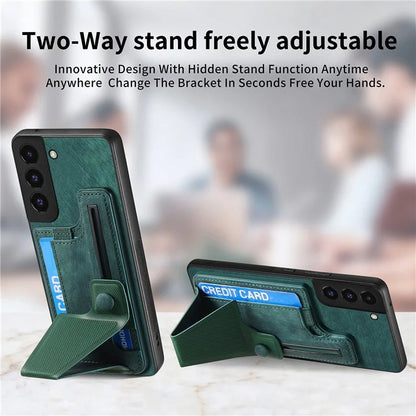 D13 For Samsung Galaxy S22+ 5G Card Slot Case Retro PU+TPU Phone Shell with Kickstand