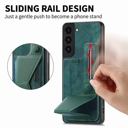 D13 For Samsung Galaxy S22+ 5G Card Slot Case Retro PU+TPU Phone Shell with Kickstand