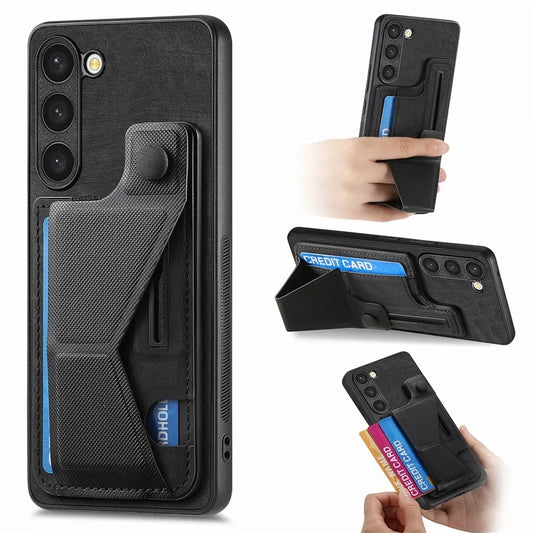 D13 For Samsung Galaxy S23+ Case PU Leather+TPU Card Holder Slots Kickstand Back Cover