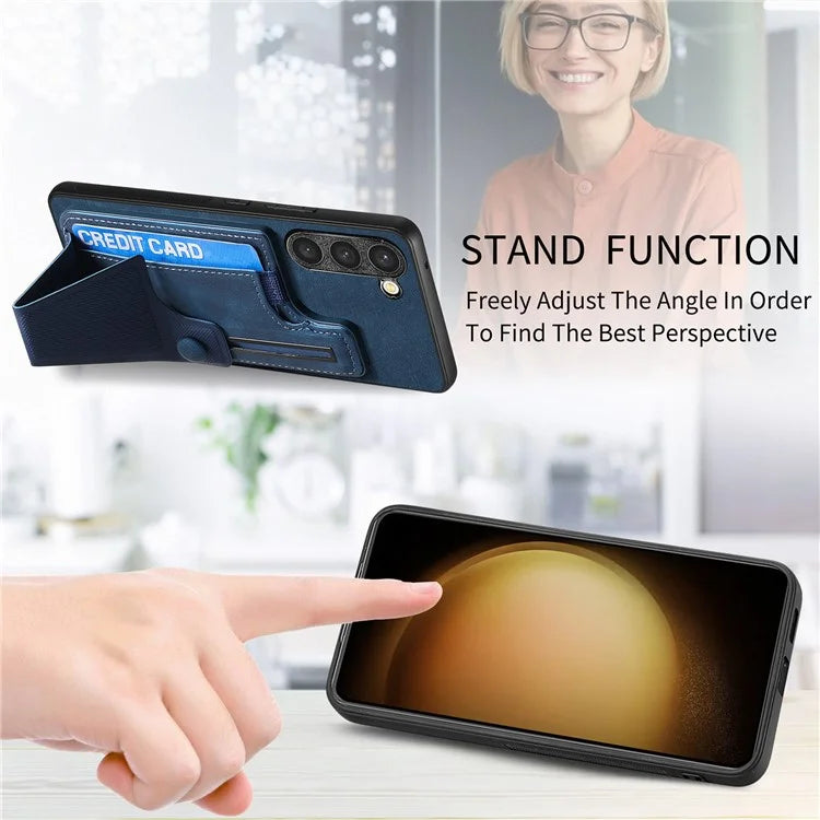 D13 For Samsung Galaxy S23+ Case PU Leather+TPU Card Holder Slots Kickstand Back Cover