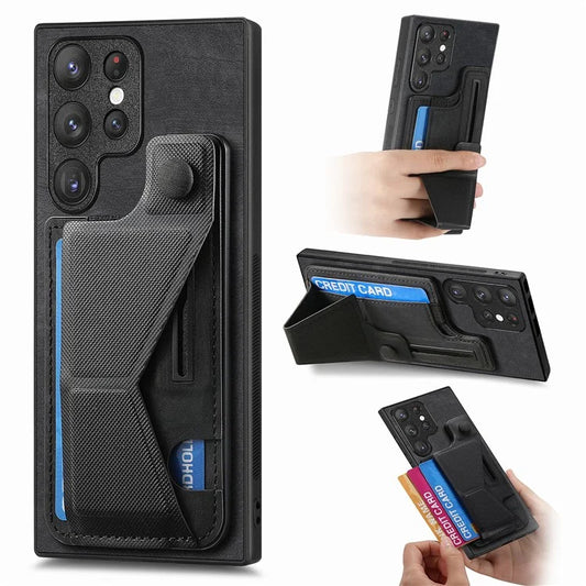 D13 For Samsung Galaxy S23 Ultra Kickstand Case Retro PU+TPU Card Slot Phone Shell