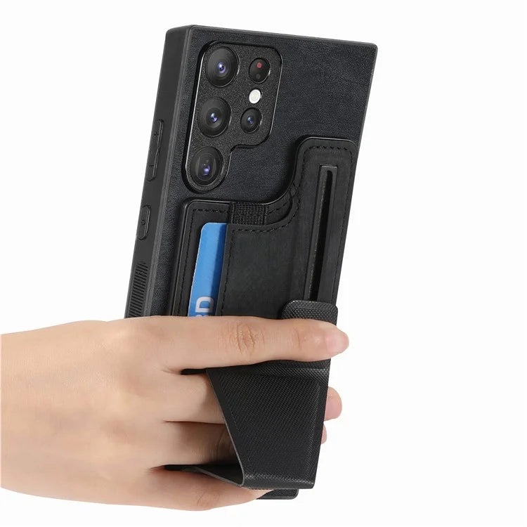 D13 For Samsung Galaxy S23 Ultra Kickstand Case Retro PU+TPU Card Slot Phone Shell