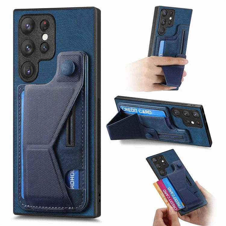 D13 For Samsung Galaxy S23 Ultra Kickstand Case Retro PU+TPU Card Slot Phone Shell