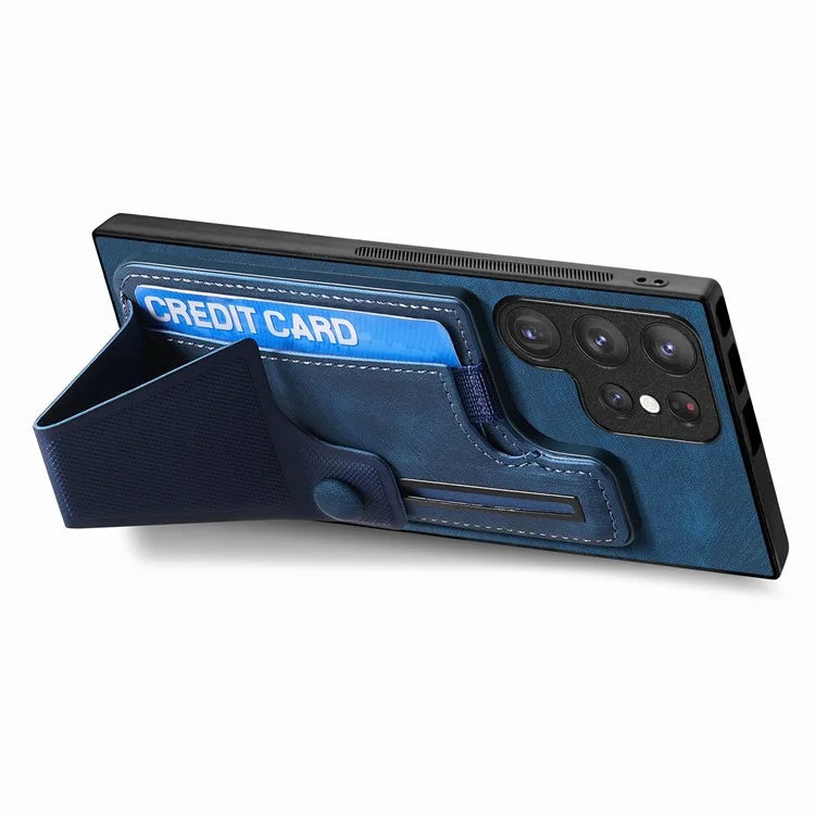 D13 For Samsung Galaxy S23 Ultra Kickstand Case Retro PU+TPU Card Slot Phone Shell
