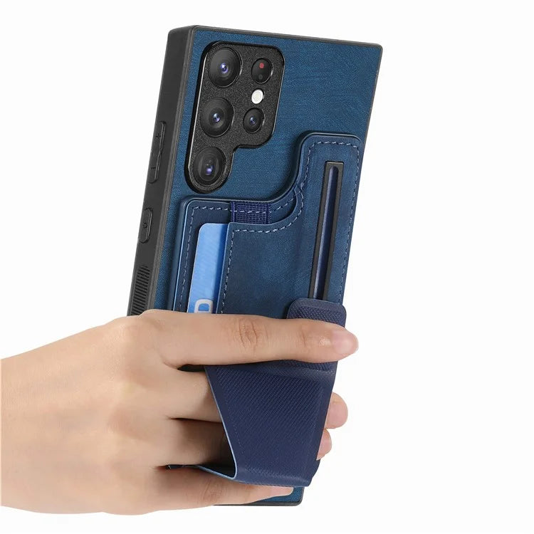 D13 For Samsung Galaxy S23 Ultra Kickstand Case Retro PU+TPU Card Slot Phone Shell