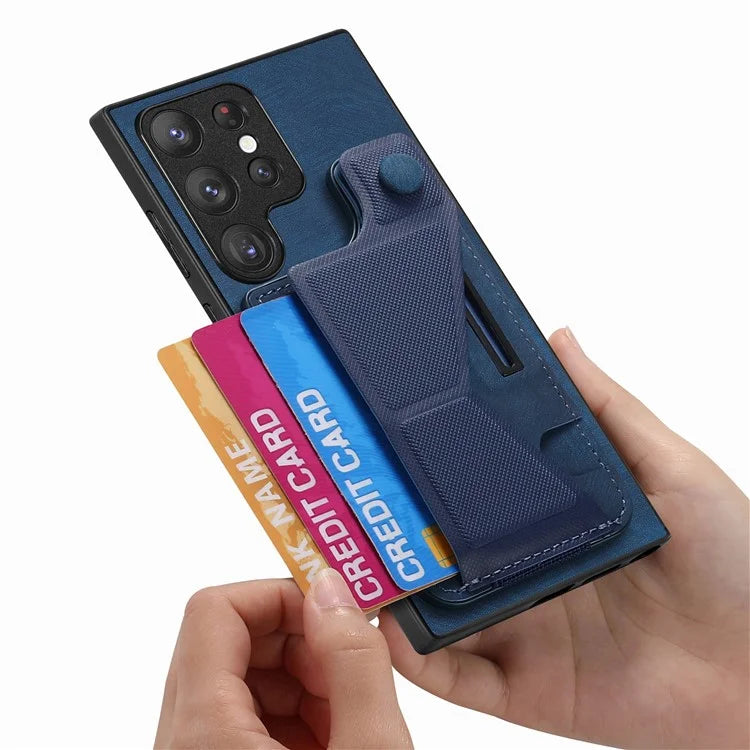 D13 For Samsung Galaxy S23 Ultra Kickstand Case Retro PU+TPU Card Slot Phone Shell