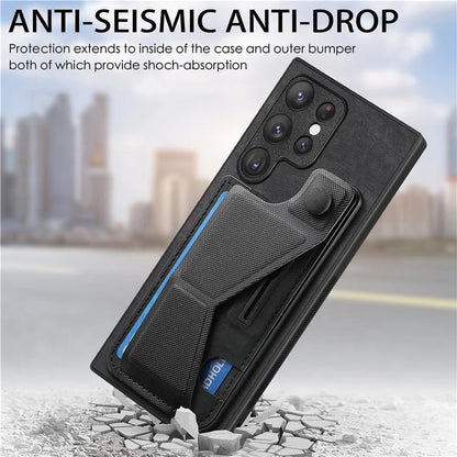 D13 For Samsung Galaxy S23 Ultra Kickstand Case Retro PU+TPU Card Slot Phone Shell