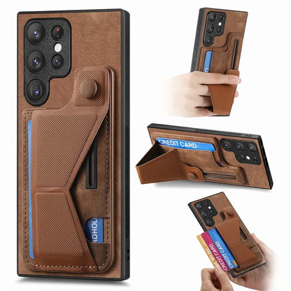 D13 For Samsung Galaxy S23 Ultra Kickstand Case Retro PU+TPU Card Slot Phone Shell