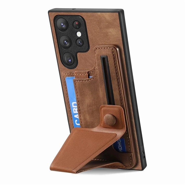 D13 For Samsung Galaxy S23 Ultra Kickstand Case Retro PU+TPU Card Slot Phone Shell