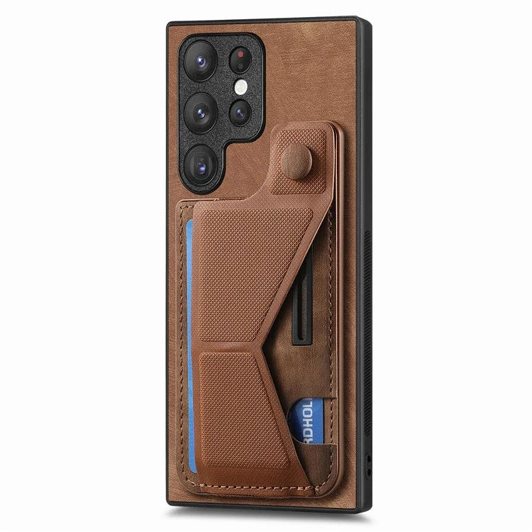 D13 For Samsung Galaxy S23 Ultra Kickstand Case Retro PU+TPU Card Slot Phone Shell