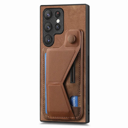 D13 For Samsung Galaxy S23 Ultra Kickstand Case Retro PU+TPU Card Slot Phone Shell