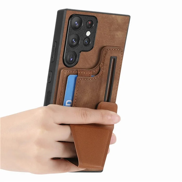 D13 For Samsung Galaxy S23 Ultra Kickstand Case Retro PU+TPU Card Slot Phone Shell