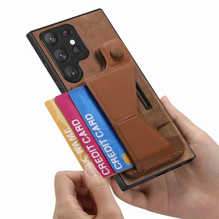 D13 For Samsung Galaxy S23 Ultra Kickstand Case Retro PU+TPU Card Slot Phone Shell