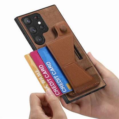 D13 For Samsung Galaxy S23 Ultra Kickstand Case Retro PU+TPU Card Slot Phone Shell