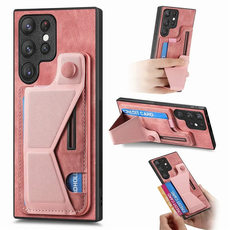 D13 For Samsung Galaxy S23 Ultra Kickstand Case Retro PU+TPU Card Slot Phone Shell