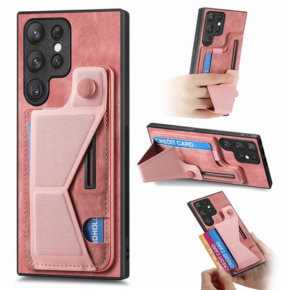 D13 For Samsung Galaxy S23 Ultra Kickstand Case Retro PU+TPU Card Slot Phone Shell