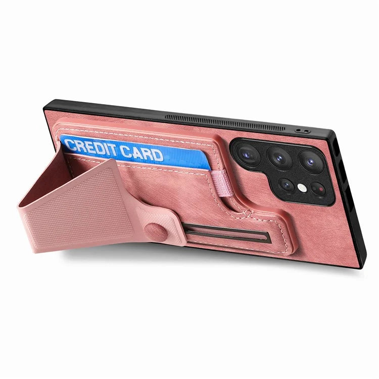 D13 For Samsung Galaxy S23 Ultra Kickstand Case Retro PU+TPU Card Slot Phone Shell