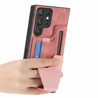 D13 For Samsung Galaxy S23 Ultra Kickstand Case Retro PU+TPU Card Slot Phone Shell